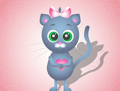 Cute Kitten ai animal baby cartoon cute design drawin heart holyday illustration kids kitte little logo lovely pink