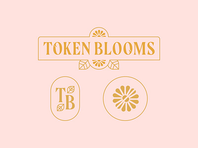 Token Blooms branding daisy design floral flower flowers gold leaf leaves logo monoline typography