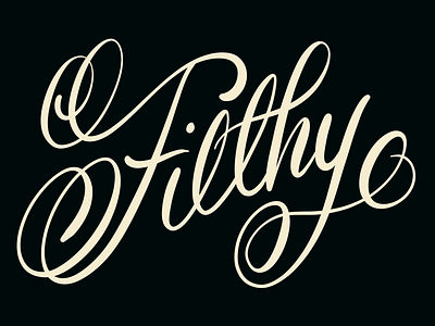 Filthy black calligraphy flourishes lettering white