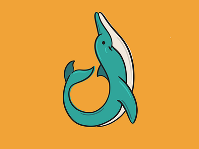 D is for Dolphin blue cute digital dolphin illustration orange procreate sea