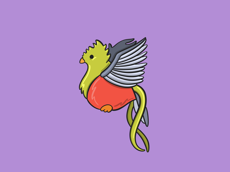 Quetzal kids cute digital procreate illustration alphabet q purple bird quetzal