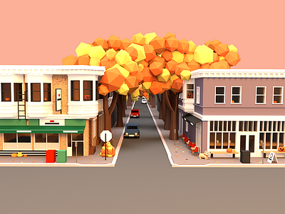 Fall on Commercial Drive 3d low poly vancouver
