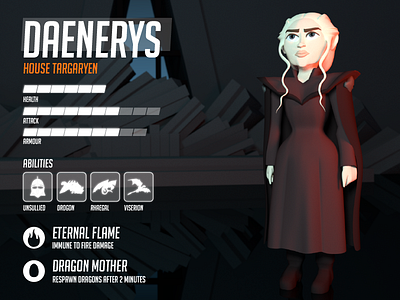 Daenerys Stats Screen 3d 3d model blender fan art game design game of thrones overwatch ui ui design