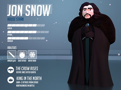 Jon Snow Stats 3d 3d art fan art game concept game dev game of thrones ui