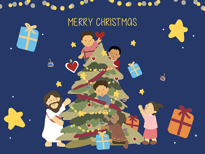 Illustration for Sunday School bible children illustration chirstmas christmas tree design graphic design happy holiday illustration jesus kids illustration merry christmas sunday school vector