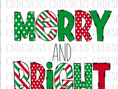 Merry and Bright PNG | Doodle letter Christmas PNG