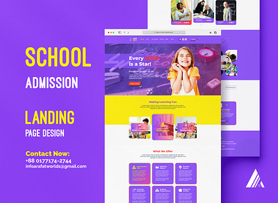 School Admission Landing Page Design Template graphic design landing motion graphics ui ux