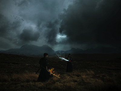 The Duel duel fantasy fight fighting fire katana lightning mountains photo manipulation surreal surrealism sword