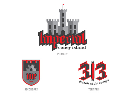 Imperial Coney Island 313 branding castle coney island crest detroit food hot dogs imperial logo restaurant royalty