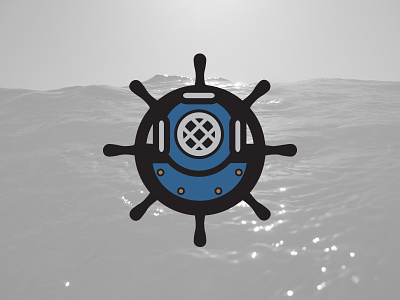 Nautical Sub Shop Secondary Logo branding corporate identity deep sea deep sea diving diving helmet icon illustration logo sailing steering wheel
