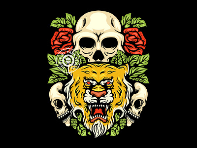 SKULL, TIGER, AND ROSE ILLUSTRATION