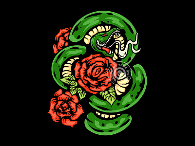 SNAKE AND ROSE ILLUSTRATION artwork brand branding cloth design digital drawing graphic design illustration logo merch rose skull snake tattoo tshirt