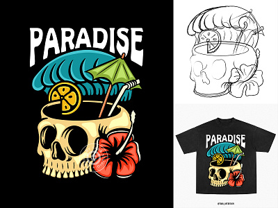 Paradise Illustration art artwork beach brand design digital digital artwork digital drawing drawing graphic design illustration skull tshirt design