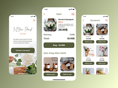 Flower Shop app UI app design cart delivery delivery app e commerce item list shop ui ux ui welcome page