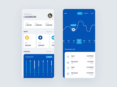 Finance UI analytics balance btc crypto eth finance list transaction ui ui ux xrp