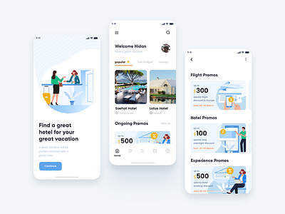 Hotel booking & Ticketing app using Horent Illustration by Yusuf ...