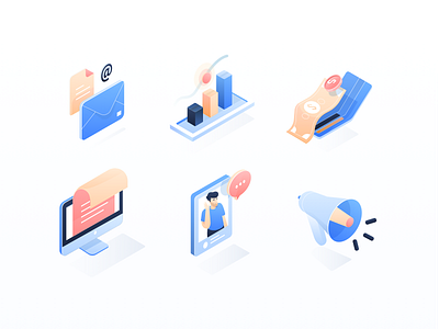 Digital Marketing Icon Isometric chat design email graphic icon illustration isometric megaphone money monitor