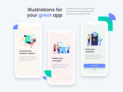 Jumeneng Illustrations on On-boarding app app boost creativity design finance flat flat illustration flatdesign illustration onboarding screen search teamwork ui