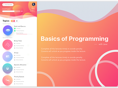 Coding Ninjas Course Dashboard candy gradients programming uiux vibrant colors waves web development