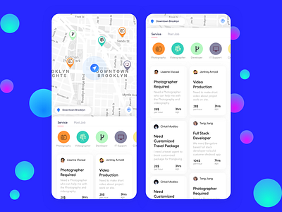 Discover Local Jobs clean app discover gradient jobs local jobs maps nearby user interface design vibrant colors white