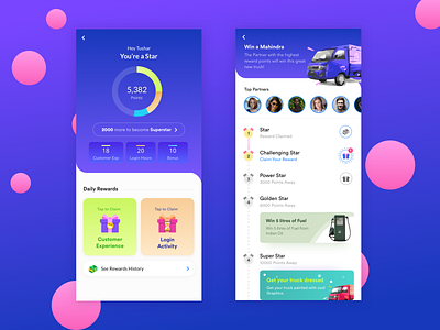 Porter Rewards app gamification gifts graphics leaderboard rewards scratch card timeline uxui vibrant colors