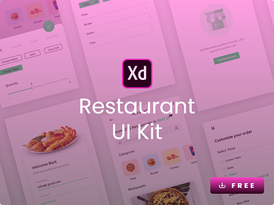 Restaurant UI Kit Freebies adobe xd free download freebies mobile app restaurant app source file ui ui kit user experience design user interface design ux xd