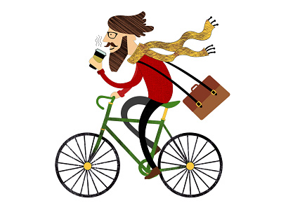 Man riding the bicycle. art bicycle book cartoon character coffe colorfull digital digital art graphic illustration