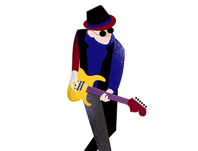 Rock Musician art blues book character color electric quitar flat glasses graphic hat illustrator man music musician playing quitar rock
