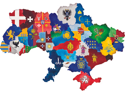 Heraldic map of Ukraine colorfull contour europe heraldic heraldry map region regions ukraine watercolor