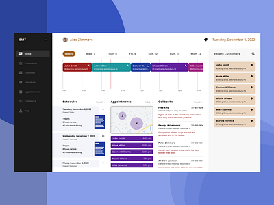 SMT Dashboard for Scheduling, Mapping, & Appointments app appointments color dashboard design flat design iconography mapping modern novice scheduling typography ui ux