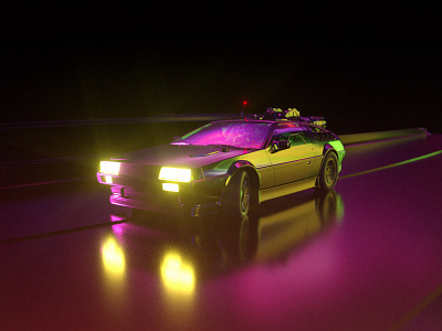 Delorean back to the future c4d car delorean neon octane render sci fi