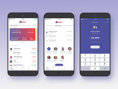 Bank App Redesign app bank banking card concept financial fintech kotak money redesign tabs transfer