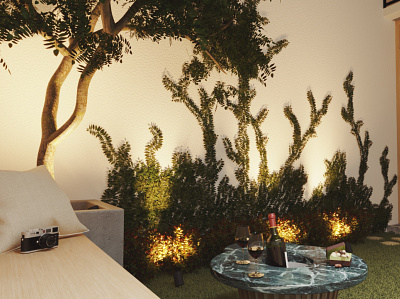 Patio | Vertical garden view | Night design garden interior design landscaping outdoor render sketchup vray