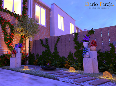 Front garden | Night design garden interior design landscaping outdoor render sketchup vray