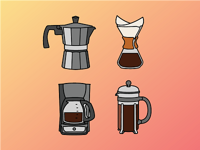 Coffee Makers chemex coffee french icons illustration over percolator pour press