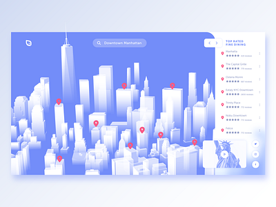3D Restaurant Exploration App 3d app design app designer city city guide downtown holographic illustration landing landingpage manhattan newyork newyorkcity one world trade ui ux vector web