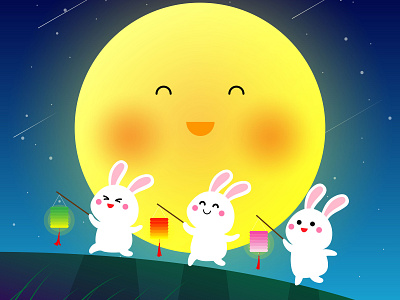 Happy Mid Autumn Festival bunny cute festival illustration lantern mid autumn moon night rabbit vector