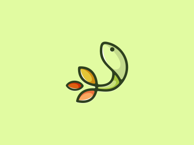Media Fish character fish icon leaf logo mascot media