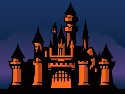 Disneyland Castle Halloween castle clouds custom design disney gate ghost halloween illustration mickey mouse orange scary