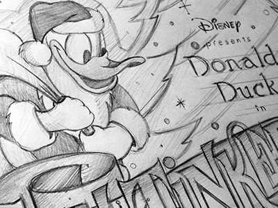 Disney Toy Tinkers Poster Sketch christmas custom design disney illustration lettering santa sketch snow toy type typography