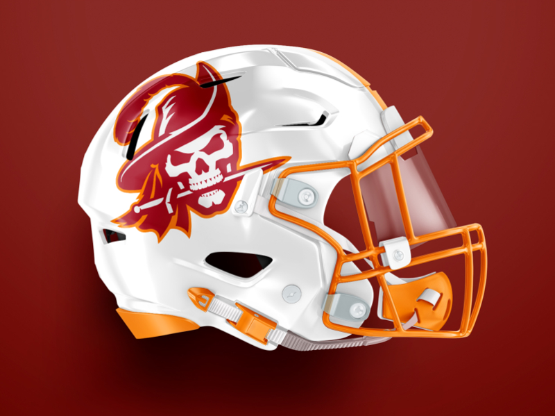 Tampa Bay Buccaneers rebrand athletic buccaneers custom design football helmet illustration pirate skull sports teeth vintage