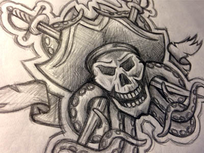Davy Jones' Locker concept custom design illustration octopus pirate sea sketch skull sword treasure