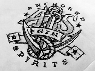 Anchored Spirits Gin Concept anchor branding custom design hand drawn illustration logo ribbon rope spirit star typography