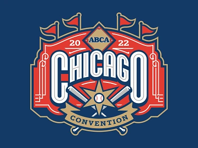 American Baseball Coaches Association Chicago Convention 2022 american athletic ball baseball bat chicago chicago cubs custom design flag illustration lettering ribbon sign sports typography