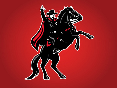 Masked Rider: Full athletic black cape cowboy custom design horse illustration mask rearing red rider