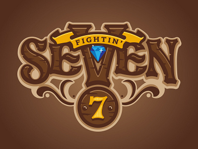 Fightin' Seven branding custom type design hand drawn hand lettering illustration lettering logotype ribbon typography vintage wood cut