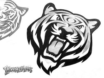 Incompletions Pt. 3 - Tigers concept custom design drawing feline growl hand drawn illustration mascot sketch teeth tiger