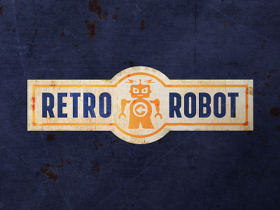 Retro Robot arrow distressed logo orange r retro robot scifi