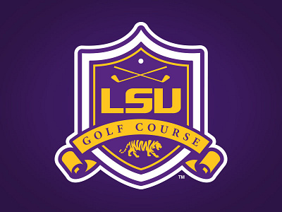 LSU Golf athletic college course custom design gold illustration louisiana purple ribbon shield tiger