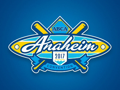 ABCA Anaheim 2017 baseball bat california custom design diamond event illustration lettering ribbon surfboard typography